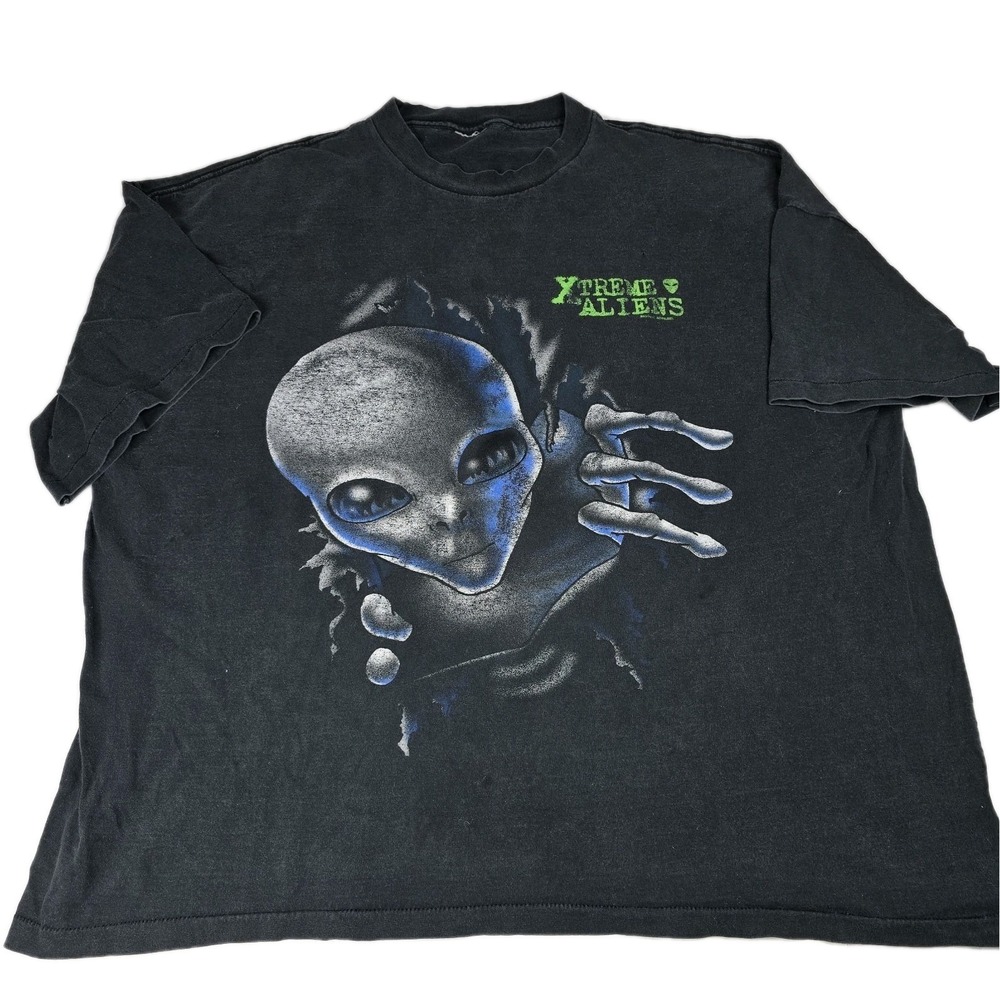 VTG 90s Xtreme Aliens Shirt Signal Apparel Alien Graphic Tee Faded Black XXL/3XL
